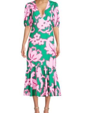 RHODE Pink and Green Floral Maxi Dress